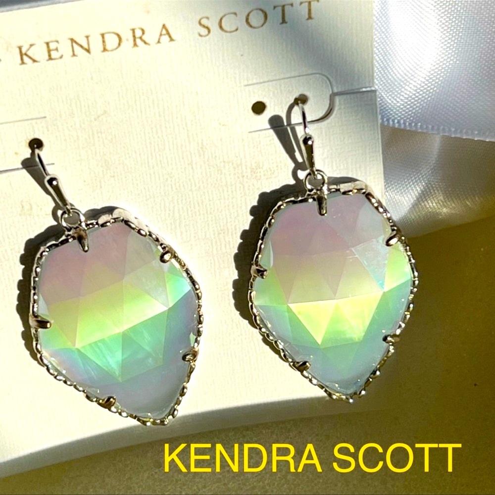 Like New RARE Kendra Scott Corley Earrings Silver &  Slate Iridescent GORGEOUS! - Picture 3 of 16